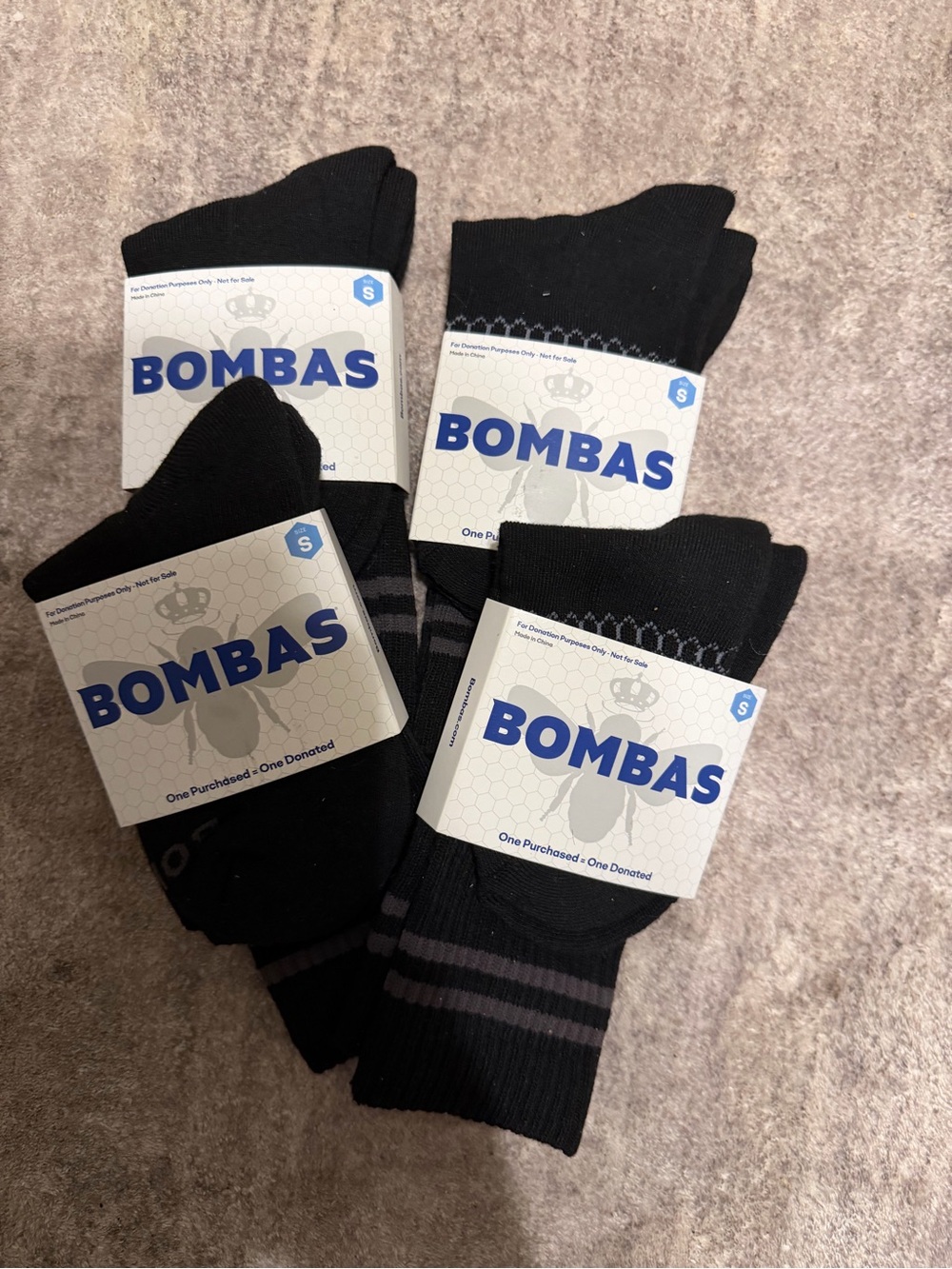 Bombas Women’s Black Crew Socks with Gray Stripes - Pack of 4
